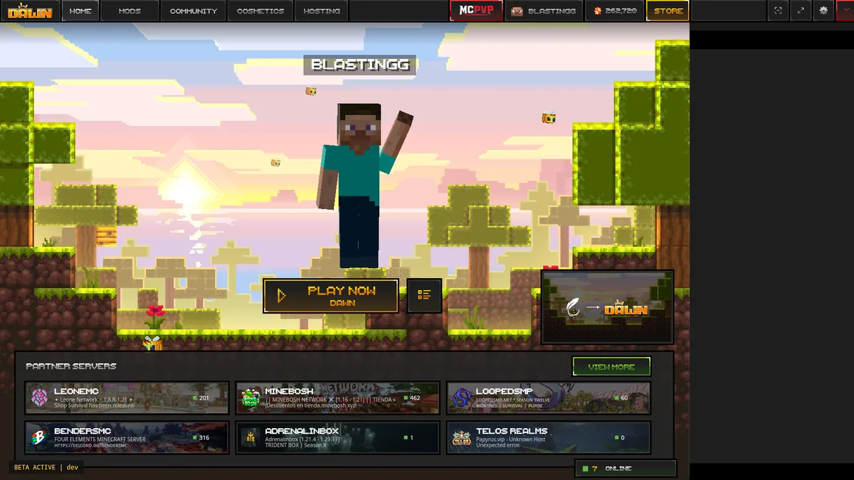 Dawn Minecraft launcher home screen shown in official product media