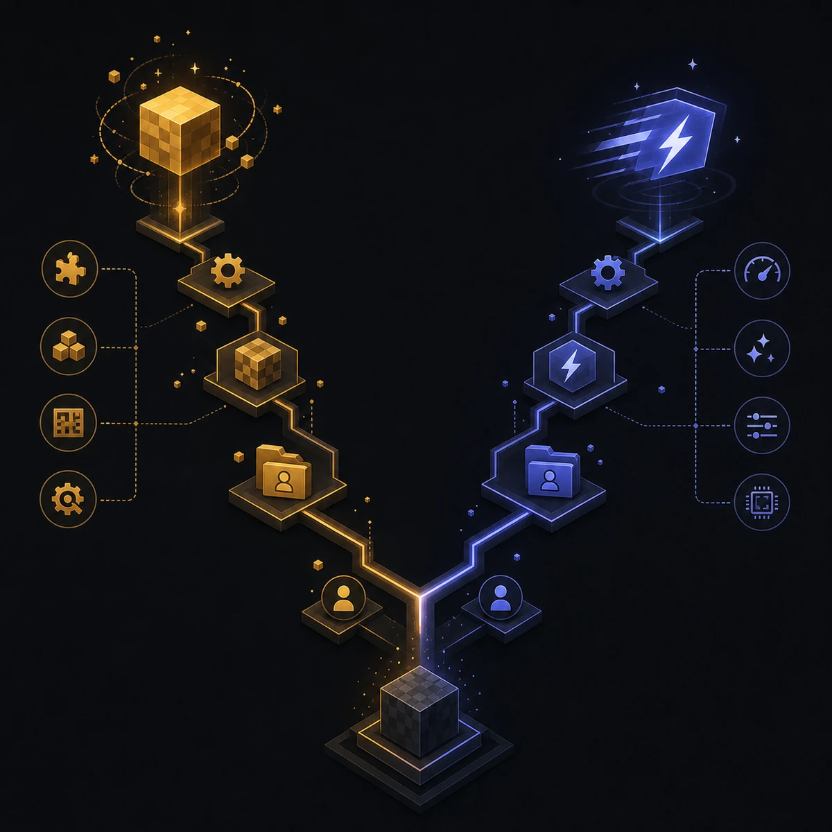 Editorial comparison illustration showing separate Lunar and Feather-related client workflows